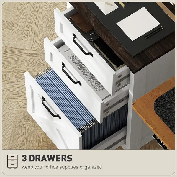 HOMCOM Vertical File Cabinet with 3 Drawers, Rustic Farmhouse Office Storage Cabinet for A4, Letter Size, Distressed White - product image 5