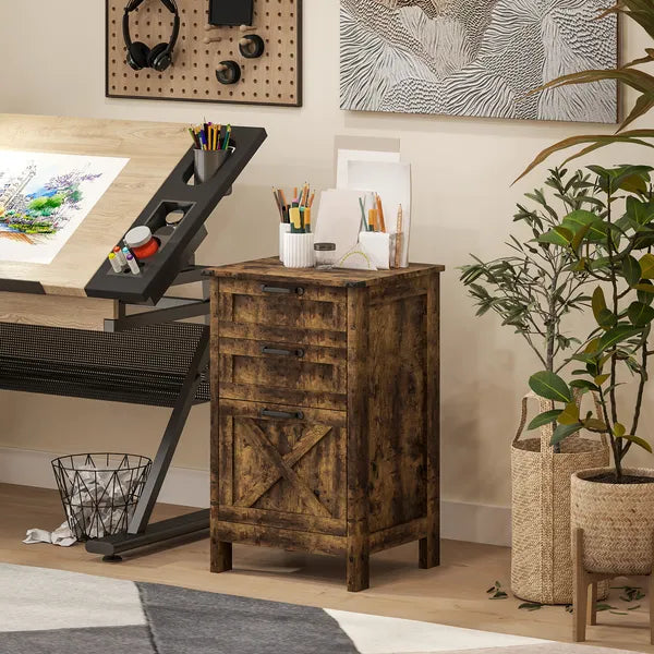 HOMCOM Vertical File Cabinet with 3 Drawers, Rustic Farmhouse Office Storage Cabinet for A4, Letter Size, Rustic Brown - product image 9