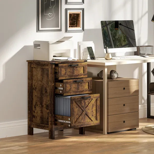 HOMCOM Vertical File Cabinet with 3 Drawers, Rustic Farmhouse Office Storage Cabinet for A4, Letter Size, Rustic Brown - product image 2