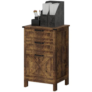 HOMCOM Vertical File Cabinet with 3 Drawers, Rustic Farmhouse Office Storage Cabinet for A4, Letter Size, Rustic Brown - product image 1