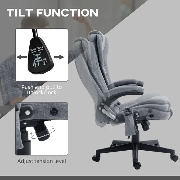 Vinsetto Vibrating Massage Office Chair with Heat, 6 Point, Linen High Back, Reclining, Gray - product image 7