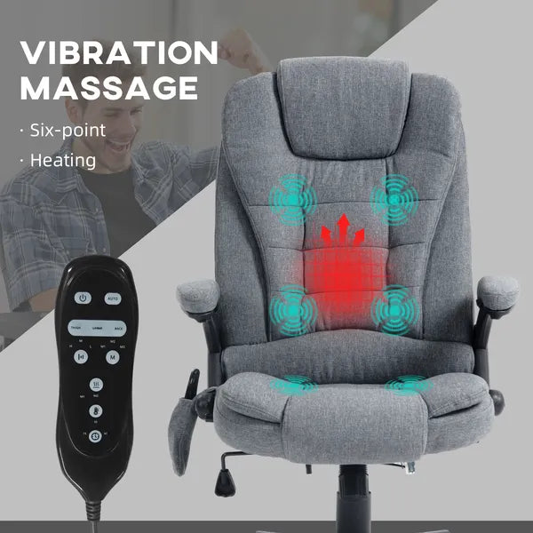 Vinsetto Vibrating Massage Office Chair with Heat, 6 Point, Linen High Back, Reclining, Gray - product image 4