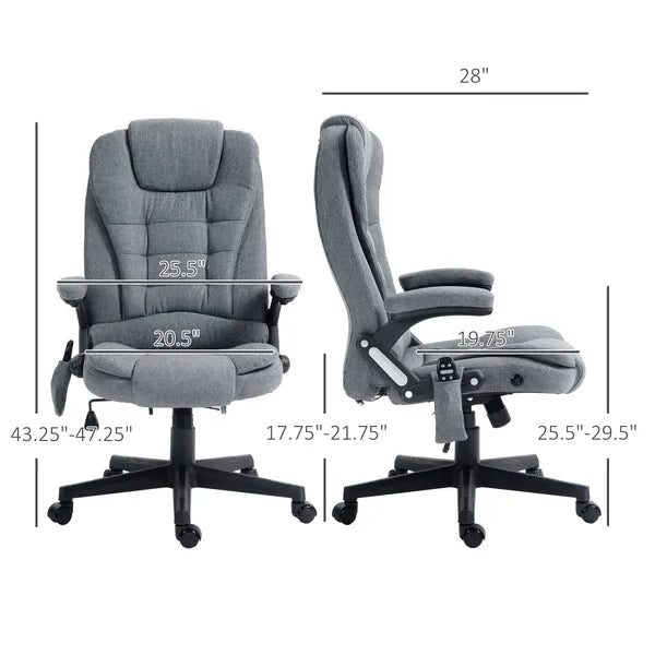 Vinsetto Vibrating Massage Office Chair with Heat, 6 Point, Linen High Back, Reclining, Gray - product image 3