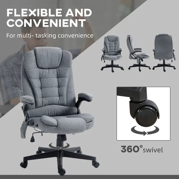 Vinsetto Vibrating Massage Office Chair with Heat, 6 Point, Linen High Back, Reclining, Gray - product image 8