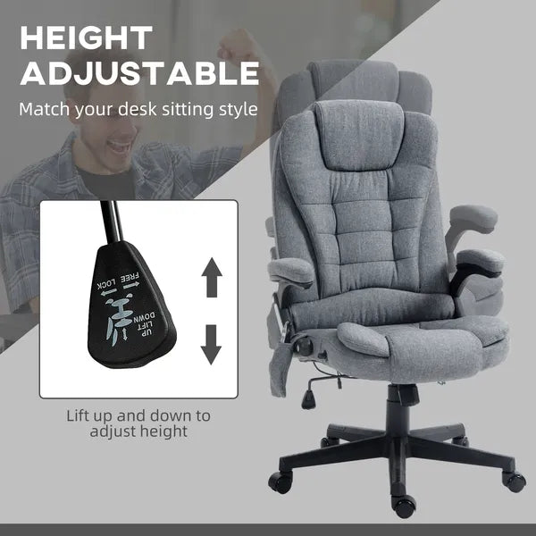Vinsetto Vibrating Massage Office Chair with Heat, 6 Point, Linen High Back, Reclining, Gray - product image 5