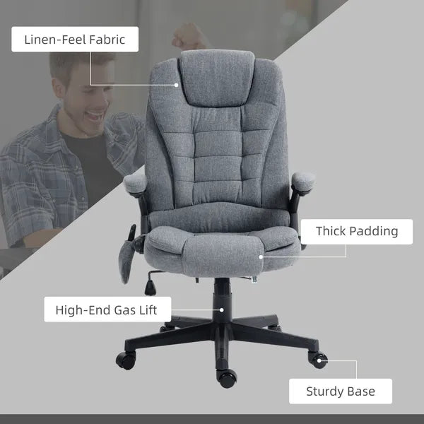 Vinsetto Vibrating Massage Office Chair with Heat, 6 Point, Linen High Back, Reclining, Gray - product image 9