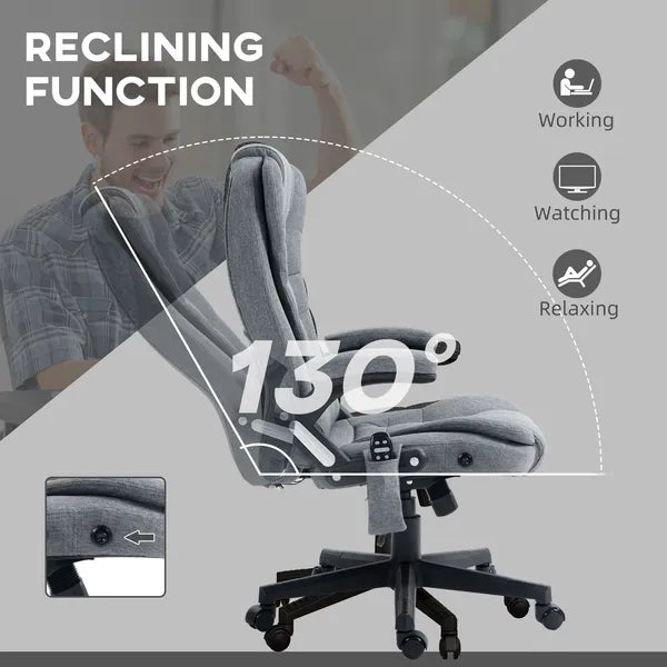 Vinsetto Vibrating Massage Office Chair with Heat, 6 Point, Linen High Back, Reclining, Gray - product image 6