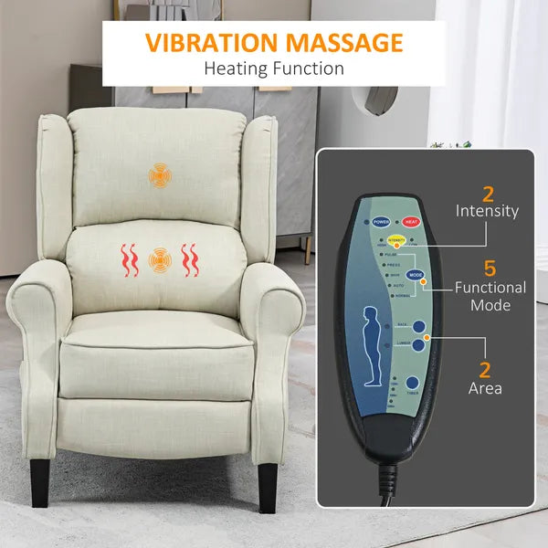 Wingback Recliner Chair with Heat and Vibration Massage, Beige - product image 5