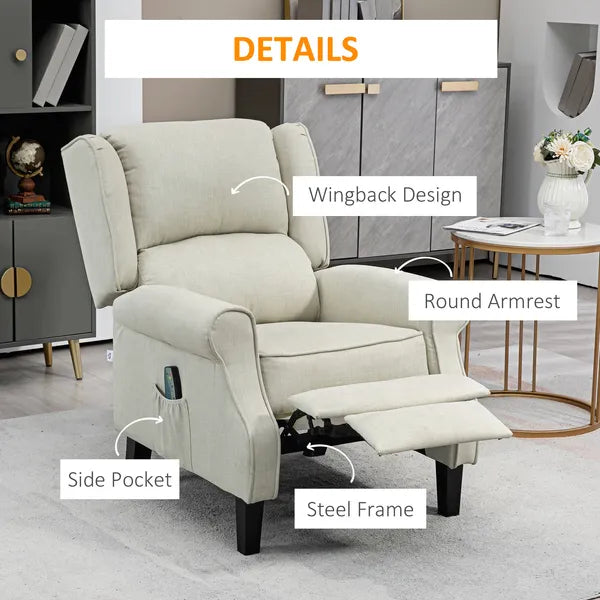 Wingback Recliner Chair with Heat and Vibration Massage, Beige - product image 7