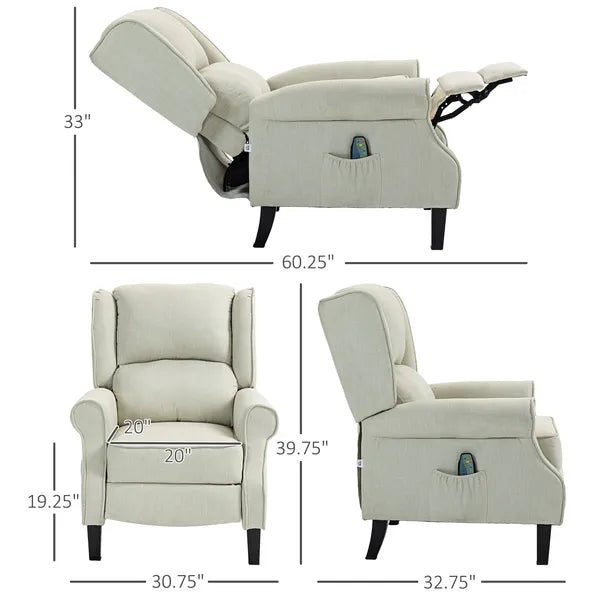 Wingback Recliner Chair with Heat and Vibration Massage, Beige - product image 3