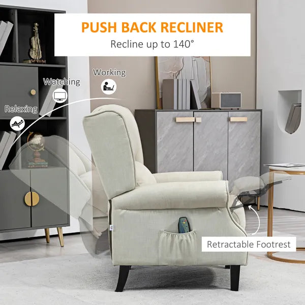 Wingback Recliner Chair with Heat and Vibration Massage, Beige - product image 4