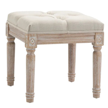 HOMCOM Vintage Ottoman 15.75" Tufted Foot Stool Upholstered Seat Rustic Wood Legs Beige Bedroom Living Room - product image 1