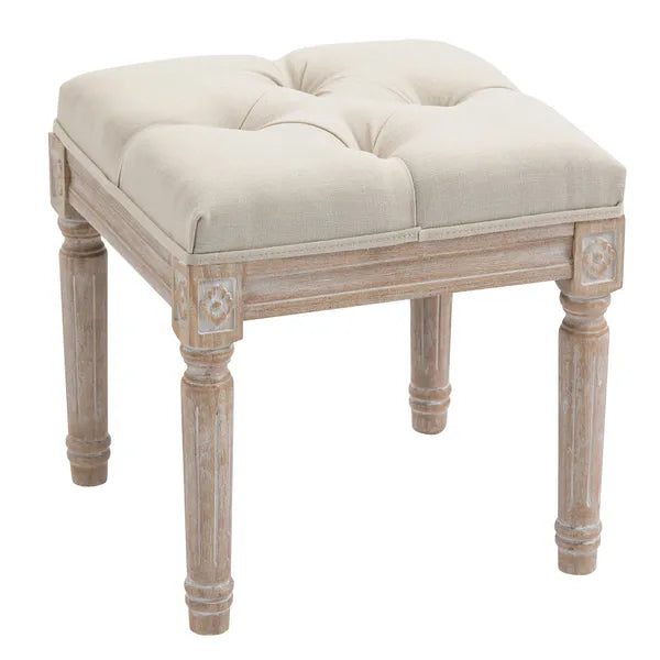 HOMCOM Vintage Ottoman 15.75" Tufted Foot Stool Upholstered Seat Rustic Wood Legs Beige Bedroom Living Room - product image 10