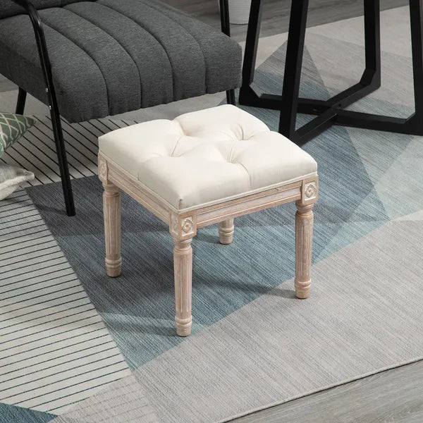 HOMCOM Vintage Ottoman 15.75" Tufted Foot Stool Upholstered Seat Rustic Wood Legs Beige Bedroom Living Room - product image 7
