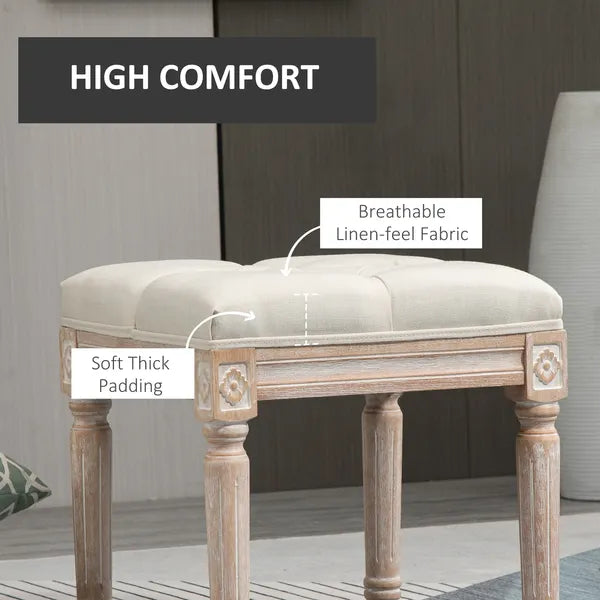 HOMCOM Vintage Ottoman 15.75" Tufted Foot Stool Upholstered Seat Rustic Wood Legs Beige Bedroom Living Room - product image 5