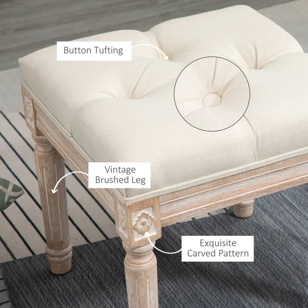 HOMCOM Vintage Ottoman 15.75" Tufted Foot Stool Upholstered Seat Rustic Wood Legs Beige Bedroom Living Room - product image 4