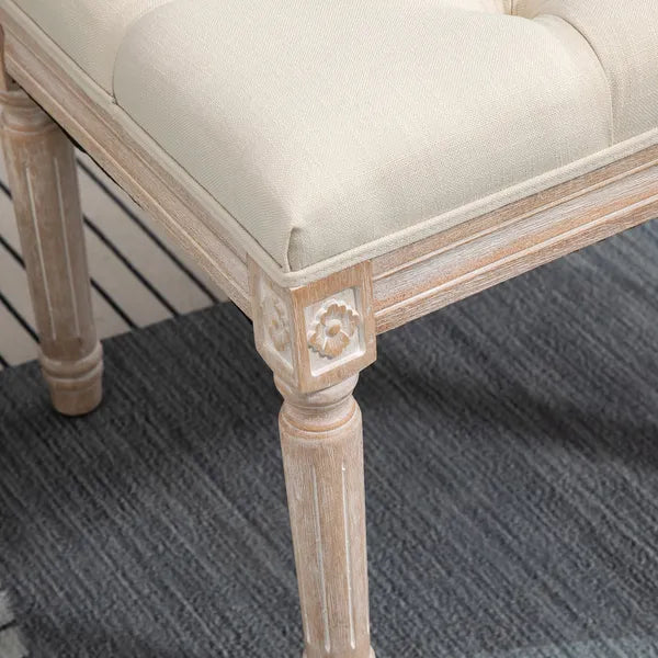 HOMCOM Vintage Ottoman 15.75" Tufted Foot Stool Upholstered Seat Rustic Wood Legs Beige Bedroom Living Room - product image 11