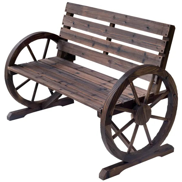 Outsunny Wagon Wheel Bench Rustic 2-Person Outdoor Patio Carbonized Finish with Backrest - product image 11