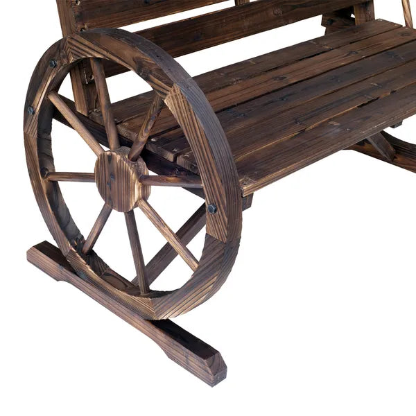 Outsunny Wagon Wheel Bench Rustic 2-Person Outdoor Patio Carbonized Finish with Backrest - product image 9