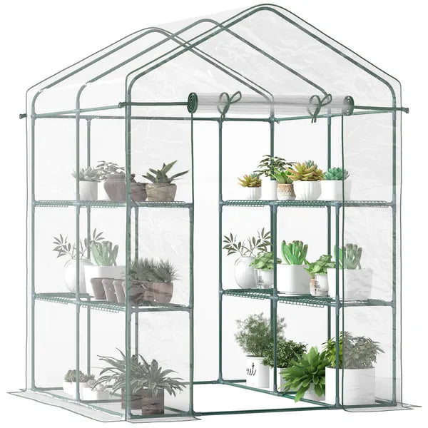 Outsunny Walk-in Greenhouse, 5' x 5' x 6', Hot House with 3-Tier Shelving, Roll-Up Door, for Outdoor and Garden - product image 1
