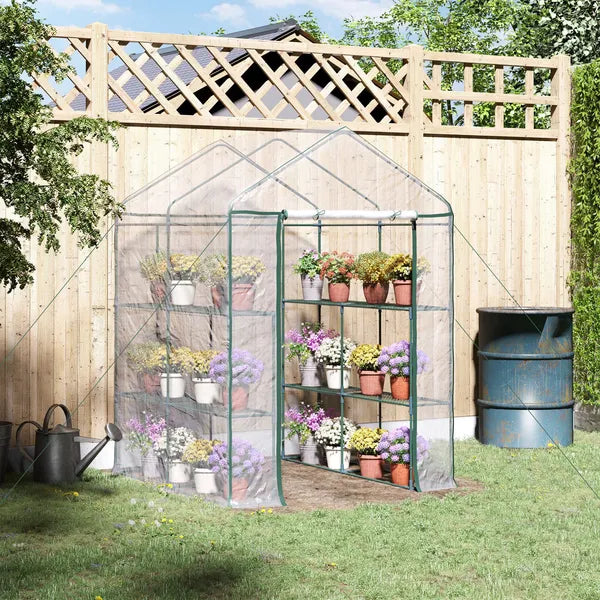 Outsunny Walk-in Greenhouse, 5' x 5' x 6', Hot House with 3-Tier Shelving, Roll-Up Door, for Outdoor and Garden - product image 10