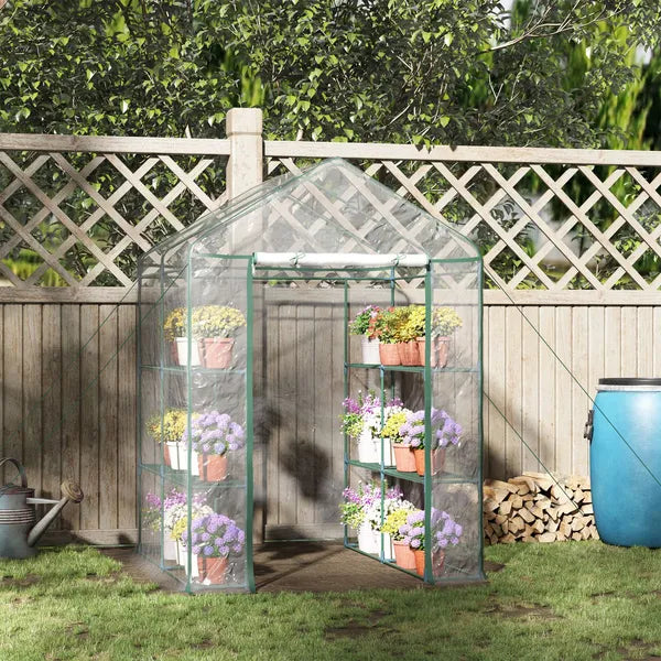 Outsunny Walk-in Greenhouse, 5' x 5' x 6', Hot House with 3-Tier Shelving, Roll-Up Door, for Outdoor and Garden - product image 2