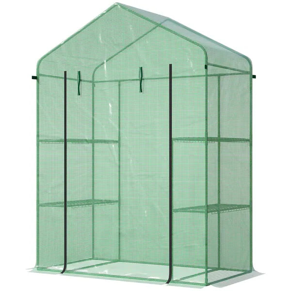 Outsunny Walk-in Greenhouse 56x29x77 inches with 4 Shelves Roll-Up Door Weatherized Cover Green - product image 11