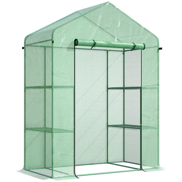 Outsunny Walk-in Greenhouse 56x29x77 inches with 4 Shelves Roll-Up Door Weatherized Cover Green - product image 1
