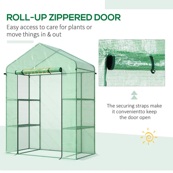 Outsunny Walk-in Greenhouse 56x29x77 inches with 4 Shelves Roll-Up Door Weatherized Cover Green - product image 6