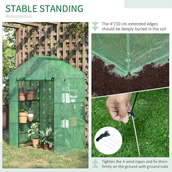 Outsunny Walk-in Greenhouse 56x29x77 inches with 4 Shelves Roll-Up Door Weatherized Cover Green - product image 5