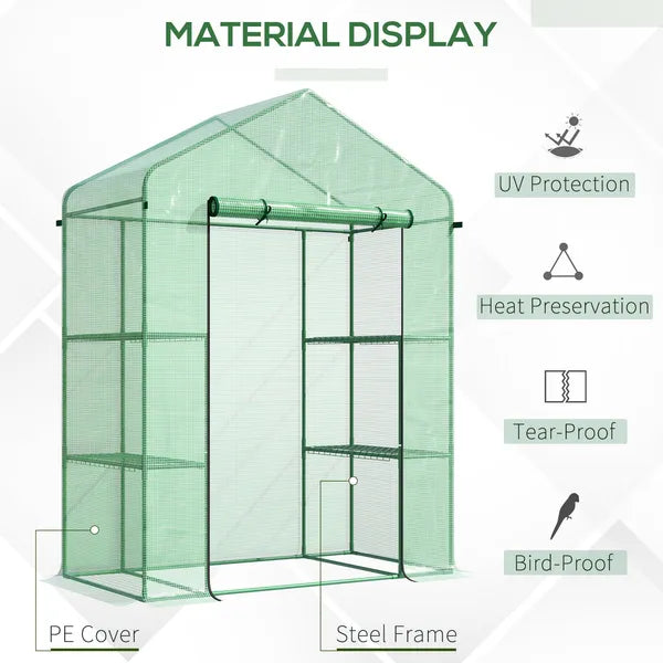 Outsunny Walk-in Greenhouse 56x29x77 inches with 4 Shelves Roll-Up Door Weatherized Cover Green - product image 4