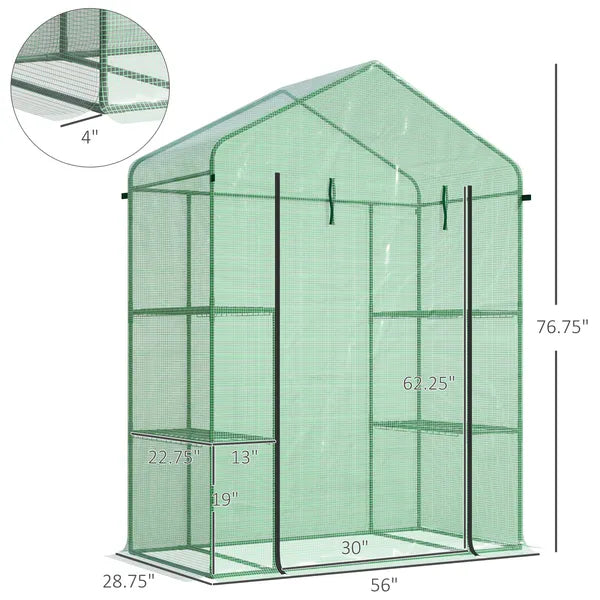 Outsunny Walk-in Greenhouse 56x29x77 inches with 4 Shelves Roll-Up Door Weatherized Cover Green - product image 3