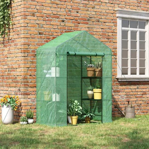 Outsunny Walk-in Greenhouse 56x29x77 inches with 4 Shelves Roll-Up Door Weatherized Cover Green - product image 2