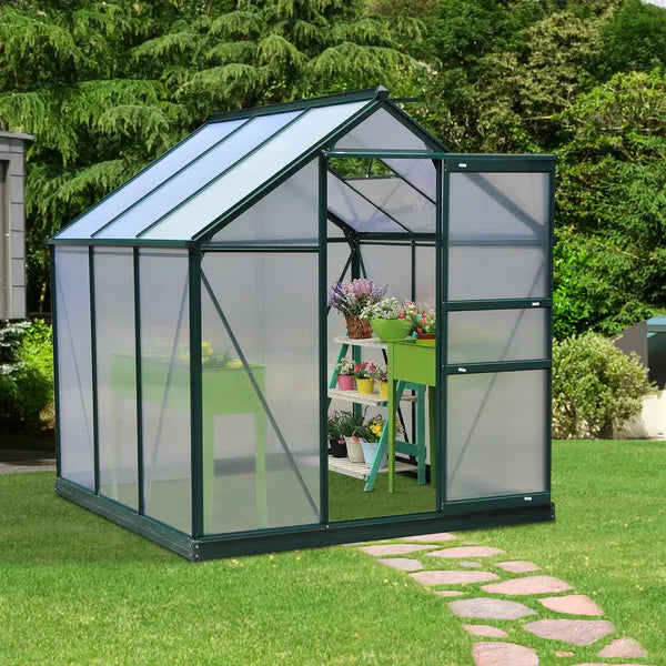 Outsunny Walk In Greenhouse 6 ft X 6 ft X 7 ft Aluminum Polycarbonate Portable Garden Greenhouse With Rooftop Vent and UV-Resistant Walls Dark Green - product image 12