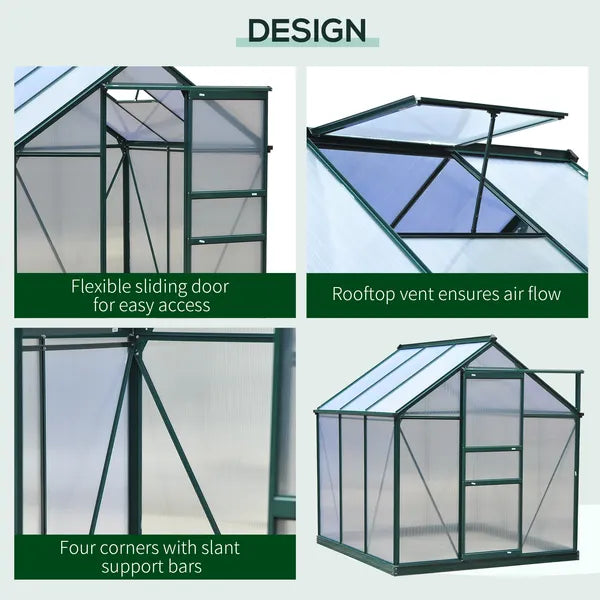 Outsunny Walk In Greenhouse 6 ft X 6 ft X 7 ft Aluminum Polycarbonate Portable Garden Greenhouse With Rooftop Vent and UV-Resistant Walls Dark Green - product image 6