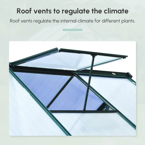 Outsunny Walk In Greenhouse 6 ft X 6 ft X 7 ft Aluminum Polycarbonate Portable Garden Greenhouse With Rooftop Vent and UV-Resistant Walls Dark Green - product image 4