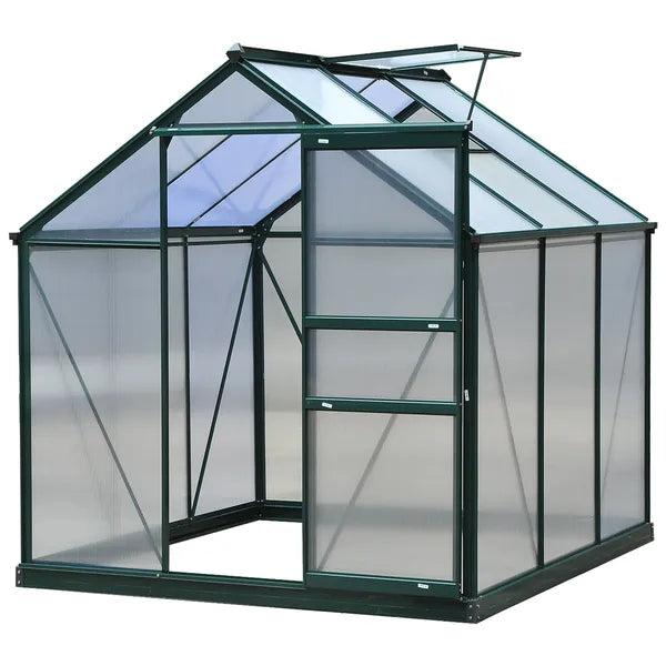 Outsunny Walk In Greenhouse 6 ft X 6 ft X 7 ft Aluminum Polycarbonate Portable Garden Greenhouse With Rooftop Vent and UV-Resistant Walls Dark Green - product image 13