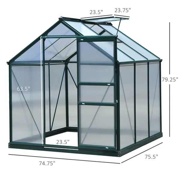 Outsunny Walk In Greenhouse 6 ft X 6 ft X 7 ft Aluminum Polycarbonate Portable Garden Greenhouse With Rooftop Vent and UV-Resistant Walls Dark Green - product image 3