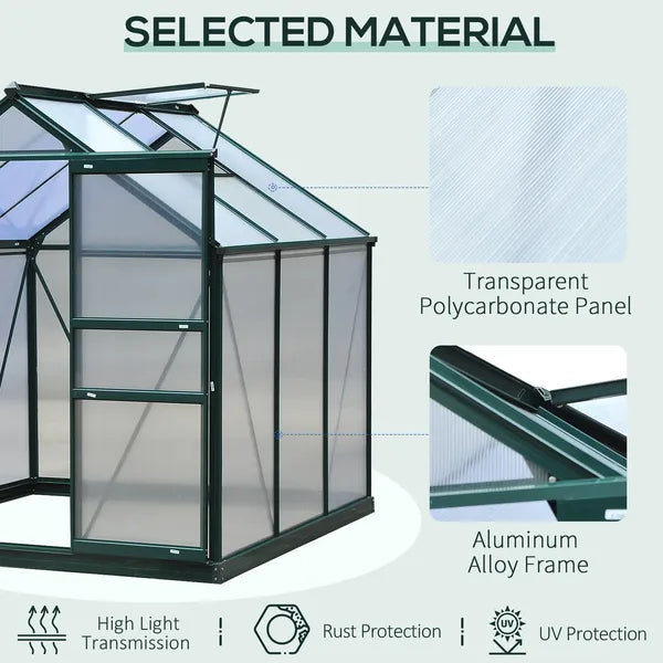 Outsunny Walk In Greenhouse 6 ft X 6 ft X 7 ft Aluminum Polycarbonate Portable Garden Greenhouse With Rooftop Vent and UV-Resistant Walls Dark Green - product image 7