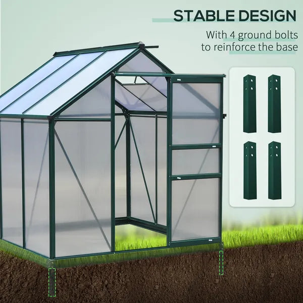 Outsunny Walk In Greenhouse 6 ft X 6 ft X 7 ft Aluminum Polycarbonate Portable Garden Greenhouse With Rooftop Vent and UV-Resistant Walls Dark Green - product image 8