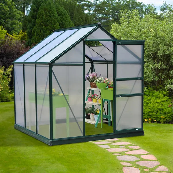 Outsunny Walk In Greenhouse 6 ft X 6 ft X 7 ft Aluminum Polycarbonate Portable Garden Greenhouse With Rooftop Vent and UV-Resistant Walls Dark Green - product image 2