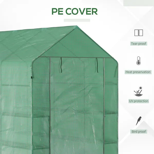 Outsunny Walk-in Greenhouse 7x5x6 ft with PE Cover 3-Tier Shelves Steel Frame Roll-Up Zipper Door for Vegetables Green - product image 4