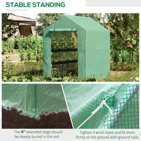 Outsunny Walk-in Greenhouse 7x5x6 ft with PE Cover 3-Tier Shelves Steel Frame Roll-Up Zipper Door for Vegetables Green - product image 5