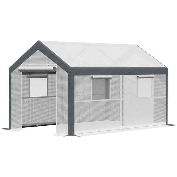Outsunny Walk-In Tunnel Greenhouse 12x7 White Dark Grey with Roll Up Windows Zippered Mesh Door - product image 11