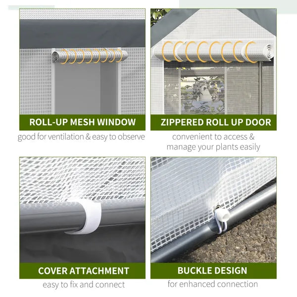 Outsunny Walk-In Tunnel Greenhouse 12x7 White Dark Grey with Roll Up Windows Zippered Mesh Door - product image 5