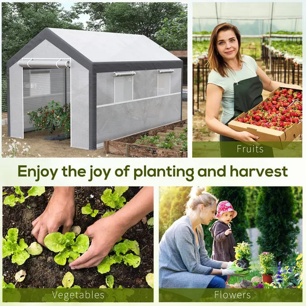 Outsunny Walk-In Tunnel Greenhouse 12x7 White Dark Grey with Roll Up Windows Zippered Mesh Door - product image 7