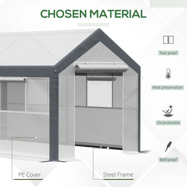 Outsunny Walk-In Tunnel Greenhouse 12x7 White Dark Grey with Roll Up Windows Zippered Mesh Door - product image 4