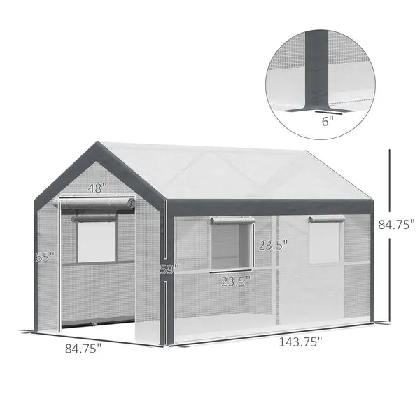 Outsunny Walk-In Tunnel Greenhouse 12x7 White Dark Grey with Roll Up Windows Zippered Mesh Door - product image 3