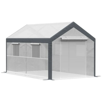 Outsunny Walk-In Tunnel Greenhouse 12x7 White Dark Grey with Roll Up Windows Zippered Mesh Door - product image 1