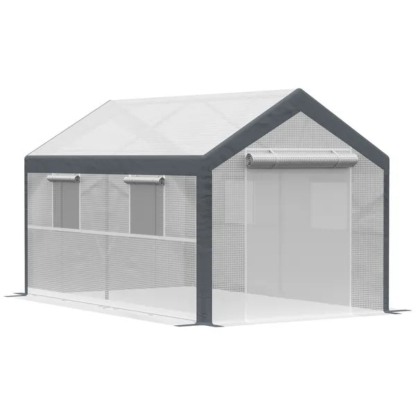 Outsunny Walk-In Tunnel Greenhouse 12x7 White Dark Grey with Roll Up Windows Zippered Mesh Door - product image 1